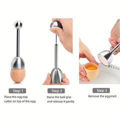Stainless Steel Egg Cracker Topper Set with Spoon for Easy Shell Removal