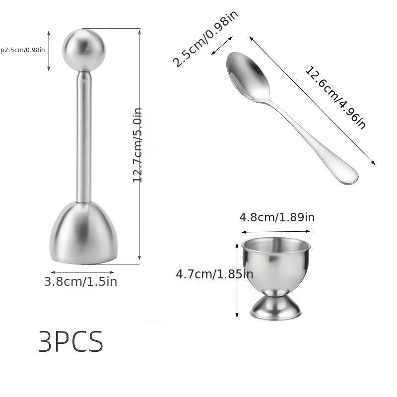 Stainless Steel Egg Cracker Topper Set with Spoon for Easy Shell Removal
