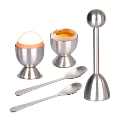 Stainless Steel Egg Cracker Topper Set with Spoon for Easy Shell Removal
