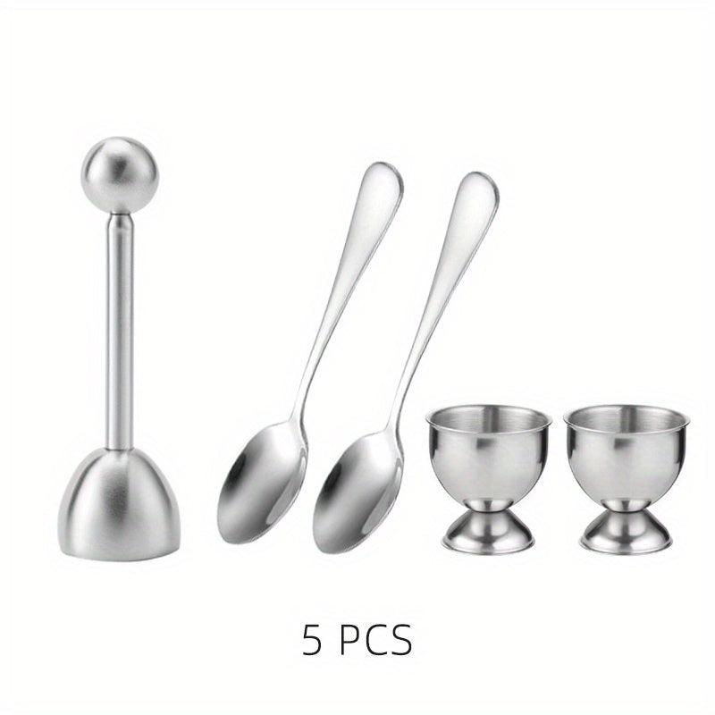Stainless Steel Egg Cracker Topper Set with Spoon for Easy Shell Removal