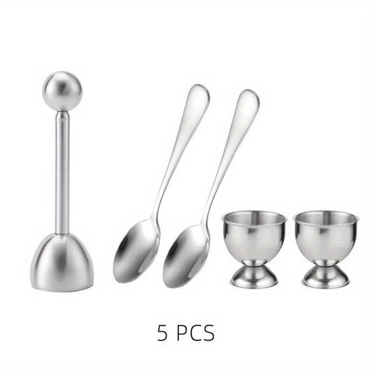 Stainless Steel Egg Cracker Topper Set with Spoon for Easy Shell Removal