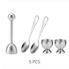 Stainless Steel Egg Cracker Topper Set with Spoon for Easy Shell Removal