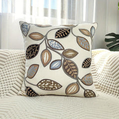 Leaf Embroidered Throw Pillow Case Canvas Cushion Cover Home Decor