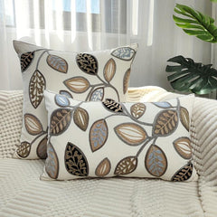 Leaf Embroidered Throw Pillow Case Canvas Cushion Cover Home Decor