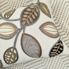 Leaf Embroidered Throw Pillow Case Canvas Cushion Cover Home Decor