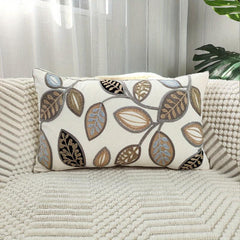 Leaf Embroidered Throw Pillow Case Canvas Cushion Cover Home Decor
