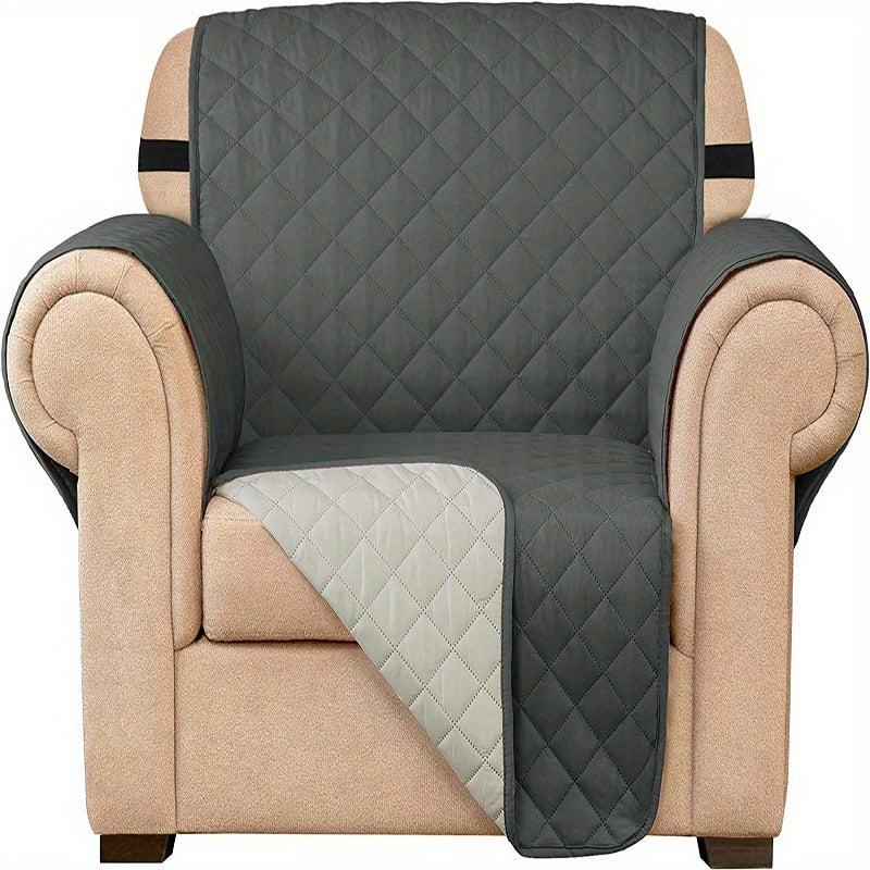 Quilted Armchair Slipcover Washable Furniture Protector Elastic Straps