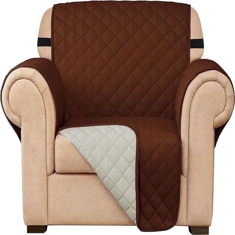 Quilted Armchair Slipcover Washable Furniture Protector Elastic Straps