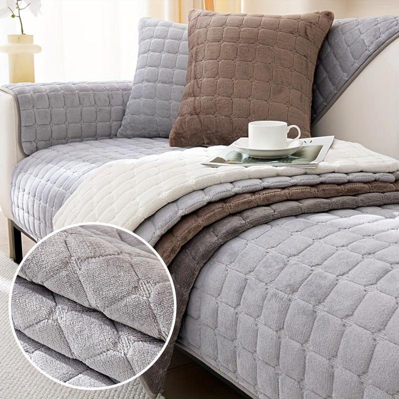 Flannel Solid Sofa Slipcover Anti Slip Soft & Durable Furniture Protection