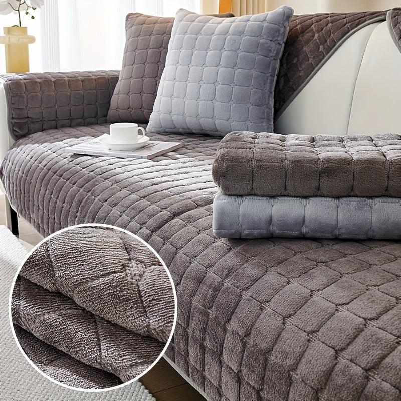 Flannel Solid Sofa Slipcover Anti Slip Soft & Durable Furniture Protection