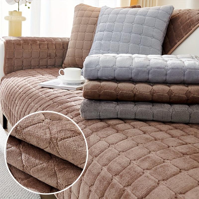 Flannel Solid Sofa Slipcover Anti Slip Soft & Durable Furniture Protection