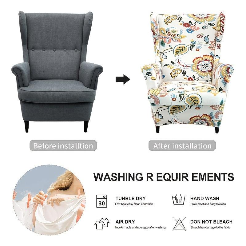 Spandex Stretchy Wingback Armchair Cover Set, Elastic Slipcover for Furniture