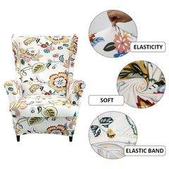 Spandex Stretchy Wingback Armchair Cover Set, Elastic Slipcover for Furniture