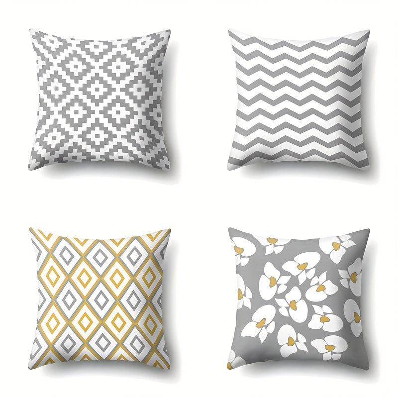 4pcs Floral Striped Throw Pillow Covers - Modern Printed Pillowcase