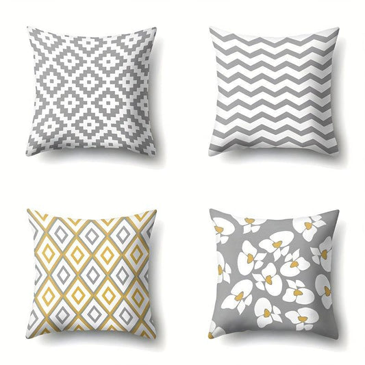 4pcs Floral Striped Throw Pillow Covers - Modern Printed Pillowcase