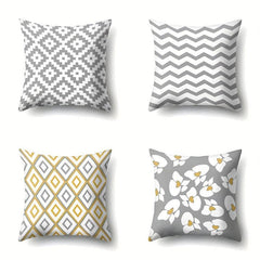 4pcs Floral Striped Throw Pillow Covers - Modern Printed Pillowcase