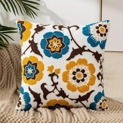Boho Floral Embroidered Pillow Case Soft Living Room Decor 17.7 x 17.7 Inches