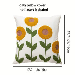 Boho Floral Embroidered Pillow Case Soft Living Room Decor 17.7 x 17.7 Inches