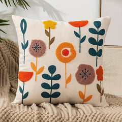 Boho Floral Embroidered Pillow Case Soft Living Room Decor 17.7 x 17.7 Inches