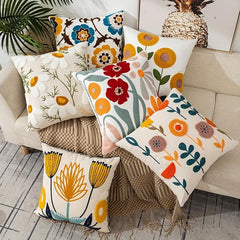Boho Floral Embroidered Pillow Case Soft Living Room Decor 17.7 x 17.7 Inches