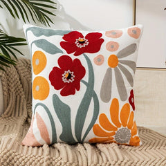 Boho Floral Embroidered Pillow Case Soft Living Room Decor 17.7 x 17.7 Inches
