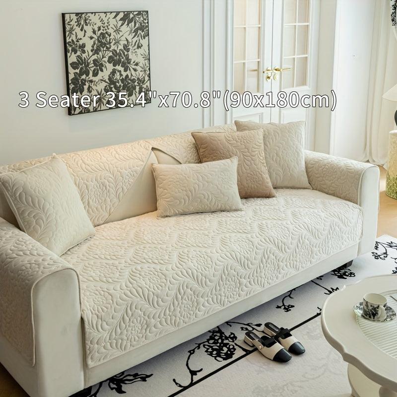 Short Plush Sofa Slipcover Quilted Plush Protection Cover