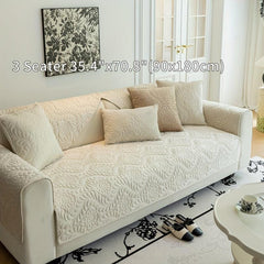 Short Plush Sofa Slipcover Quilted Plush Protection Cover