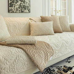 Short Plush Sofa Slipcover Quilted Plush Protection Cover