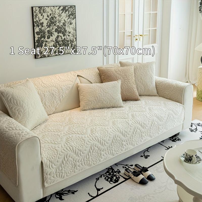Short Plush Sofa Slipcover Quilted Plush Protection Cover