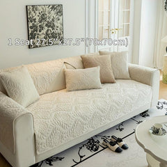 Short Plush Sofa Slipcover Quilted Plush Protection Cover