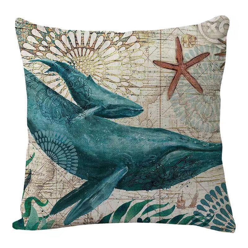 Rustic Sea Animals Throw Pillow Cover 45x45cm