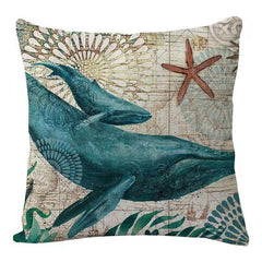Rustic Sea Animals Throw Pillow Cover 45x45cm