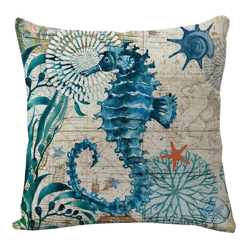 Rustic Sea Animals Throw Pillow Cover 45x45cm