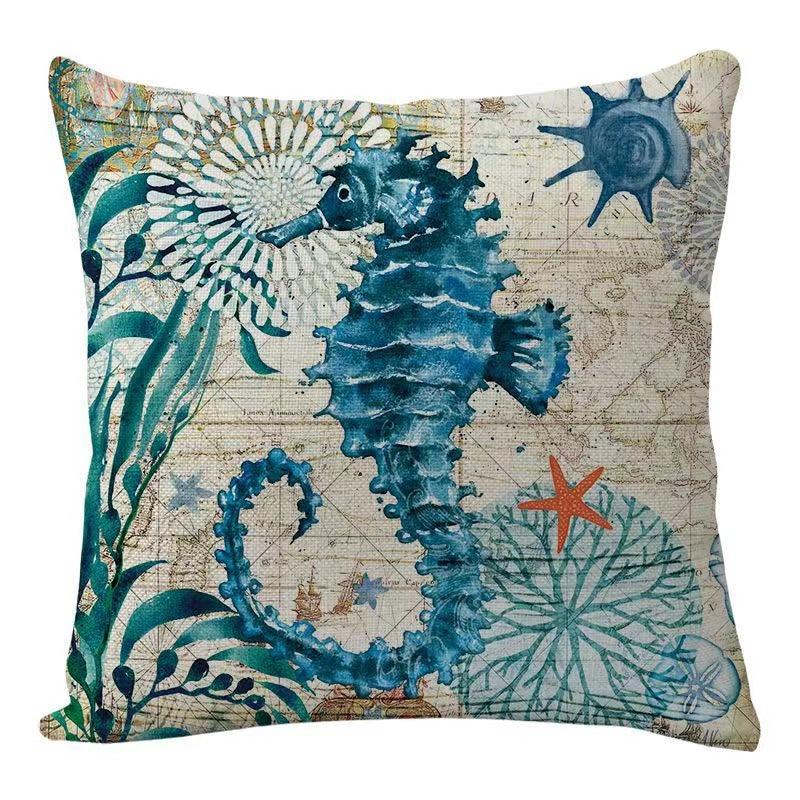 Rustic Sea Animals Throw Pillow Cover 45x45cm