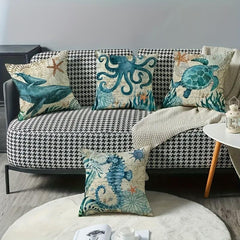 Rustic Sea Animals Throw Pillow Cover 45x45cm