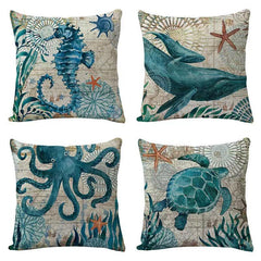 Rustic Sea Animals Throw Pillow Cover 45x45cm
