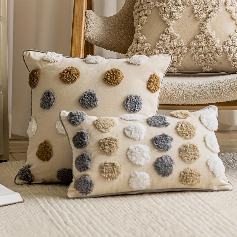 Polka Dot Tufted Decorative Waist Pillow Cover with Piping for Bed