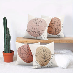 4pcs Retro Geometric Throw Pillow Covers Flower Plant Print