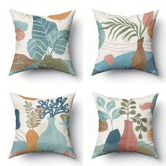 4pcs Retro Geometric Throw Pillow Covers Flower Plant Print