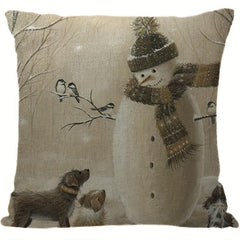 Christmas Tree Snowman Truck Linen Throw Pillow Covers