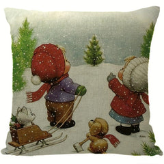 Christmas Tree Snowman Truck Linen Throw Pillow Covers