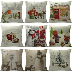 Christmas Tree Snowman Truck Linen Throw Pillow Covers