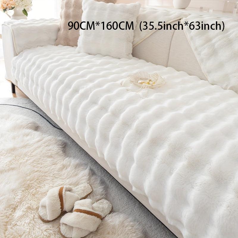 Thickened Faux Rabbit Plush Sofa Throw Cover Non Slip Sofa Cover