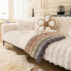 Thickened Faux Rabbit Plush Sofa Throw Cover Non Slip Sofa Cover