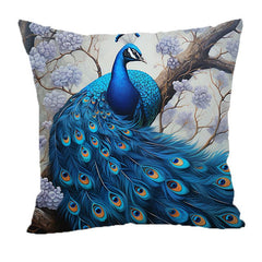 1pc Classic Peacock Linen Throw Pillow Covers Printed Throw Pillowcase
