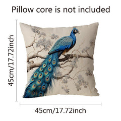 1pc Classic Peacock Linen Throw Pillow Covers Printed Throw Pillowcase
