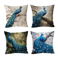 1pc Classic Peacock Linen Throw Pillow Covers Printed Throw Pillowcase