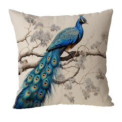 1pc Classic Peacock Linen Throw Pillow Covers Printed Throw Pillowcase