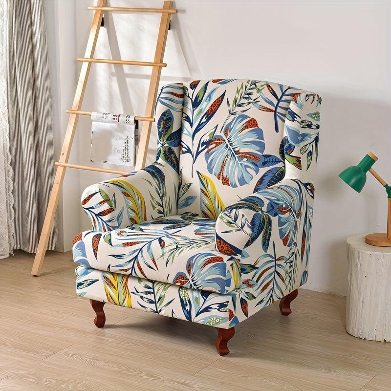 Plant Printed Wingback Chair Slipcover - Decorative Furniture Protection