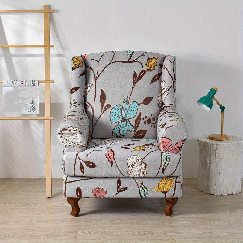 Plant Printed Wingback Chair Slipcover - Decorative Furniture Protection